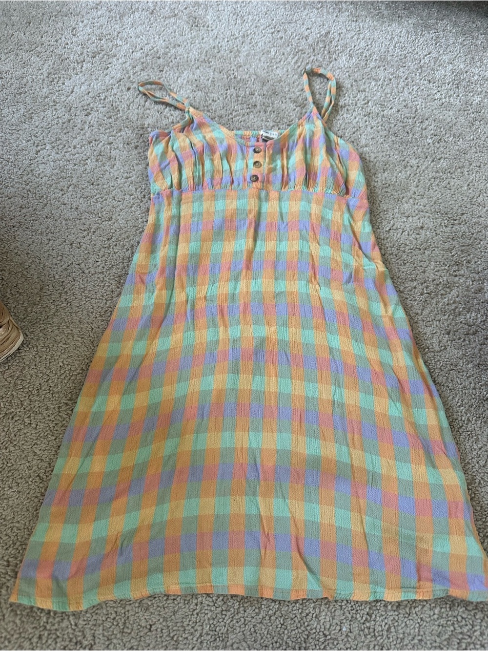 Billabong Pastel Yellow, Mint & Lavender Gingham Mini Dress